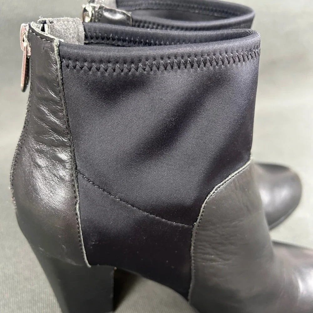 Adrienne Vittadini Ratti Black Leather Scuba‎ Block Heel Ankle Boots Womens 9M